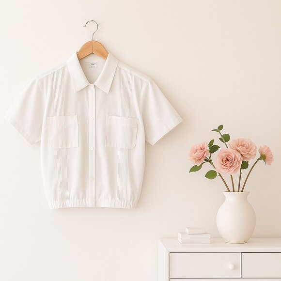 Haband White Short Sleeve Zip Front Shirt Men’s M Classic Guayabera Style Pocket - Picture 1 of 13